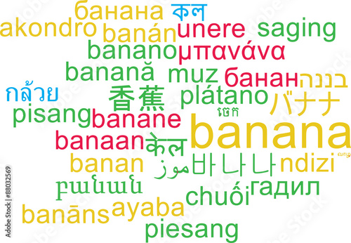 Banana multilanguage wordcloud background concept