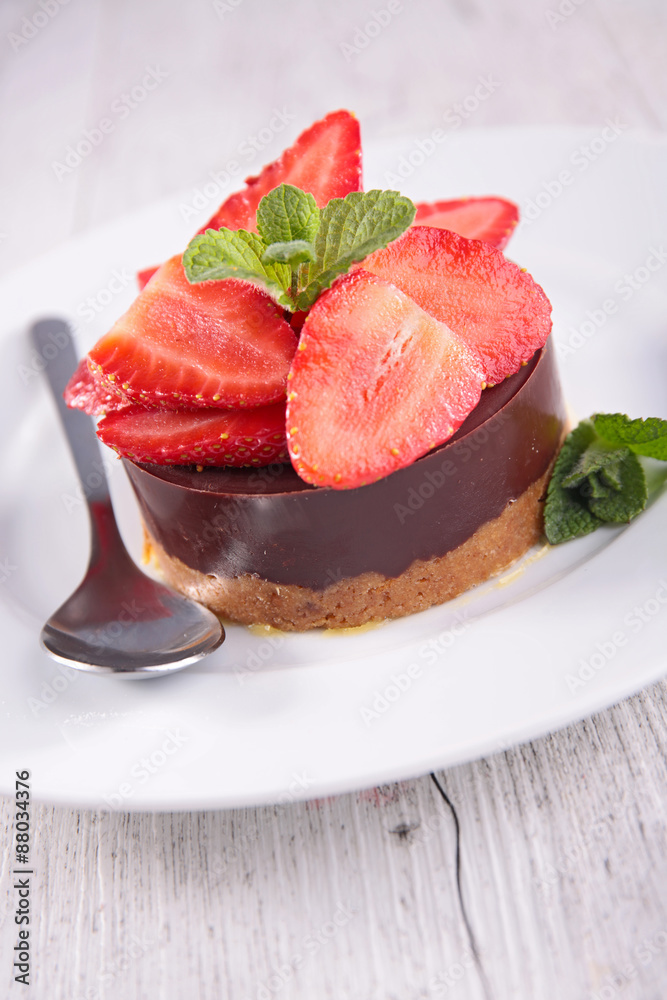 chocolate cake and strawberry