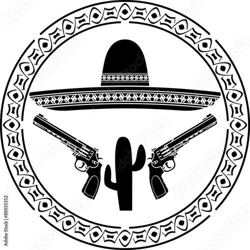 stencil of mexican sombrero and two pistols. second variant. vector illustration