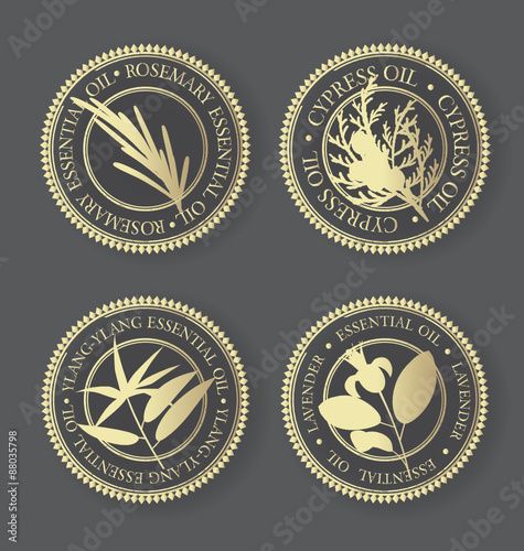 golden essential oils labels set
