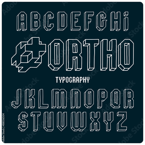 Orthogonal projection font. White lines on dark background