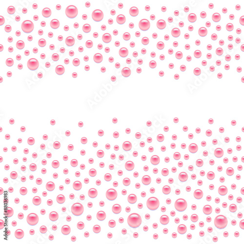 Seamless scattered pink pearls (gems, rhinestones) isolated on w