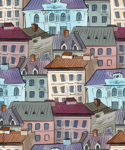 Seamless pattern of the old city rooftops