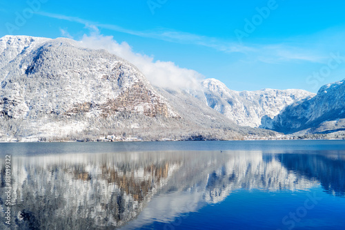 winter lake between mountains