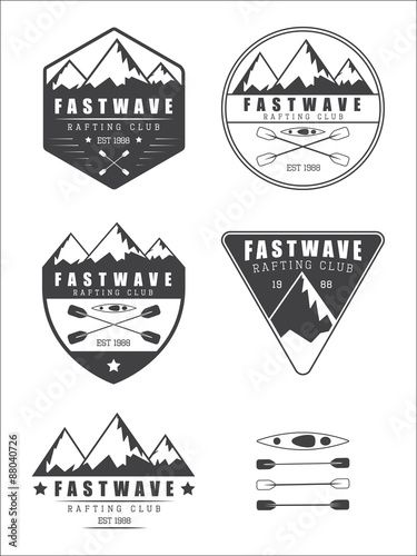 Set if vintage rafting logo, labels and badges