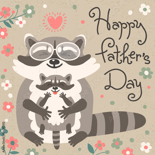 Card with cute raccoons to Fathers Day.