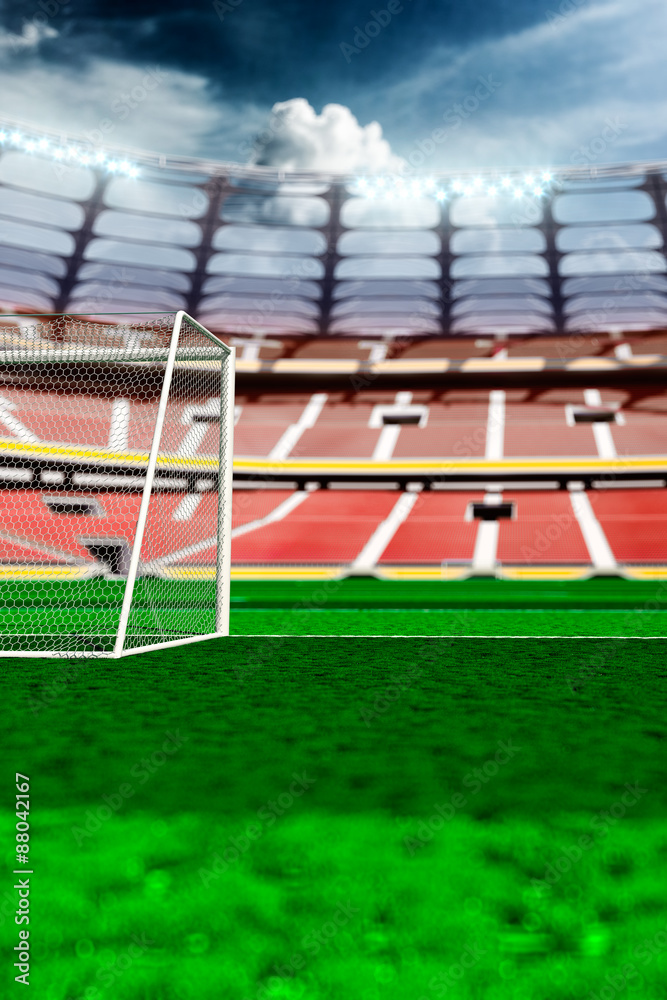 Obraz premium Empty soccer stadium in sunlight