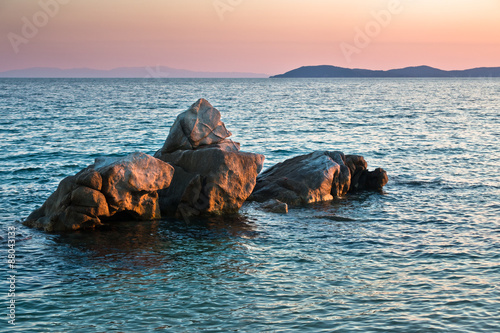 Sea rocks at sunset, west coast of peninsula Sithonia, Chalkidiki