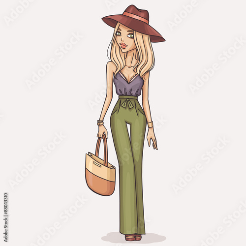 Hand drawn fashion girl illustration