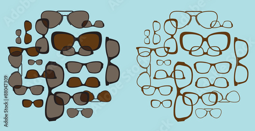 Composition with glasses silhouettes.