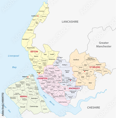 metropolitan county merseyside administrative  map