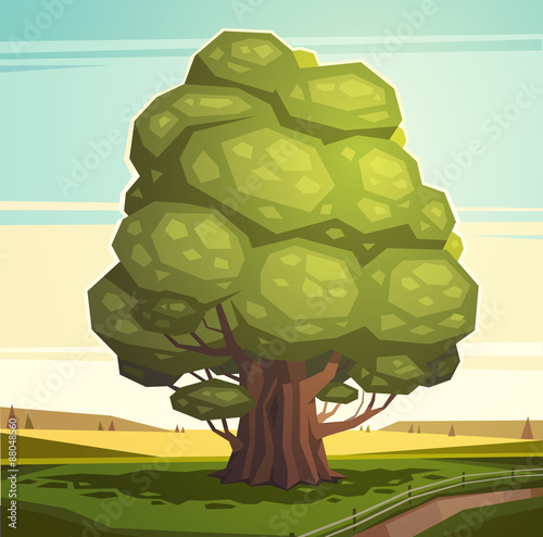 Old oak tree. Vector illustration.