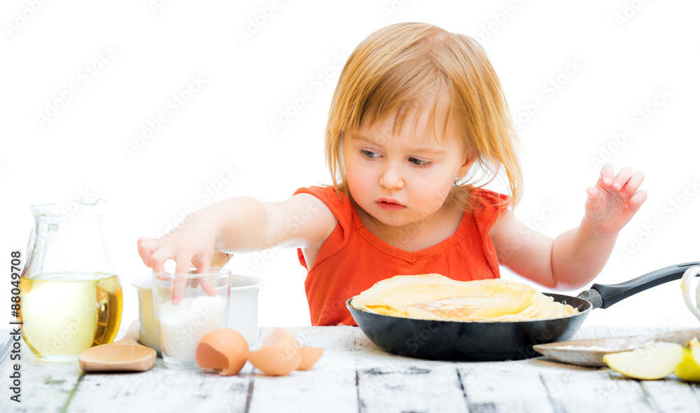 baby girl with pancakes