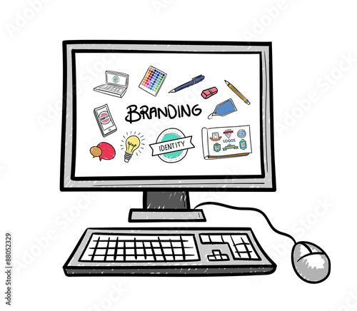Branding brainstorm vector on computer