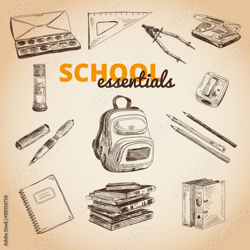 Vector set of school items. photo