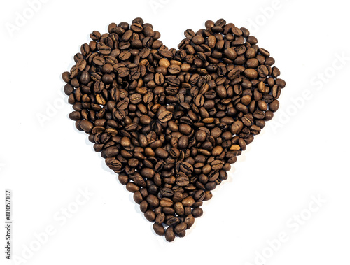Coffee Beans In Heart Shape Isolated On White Background