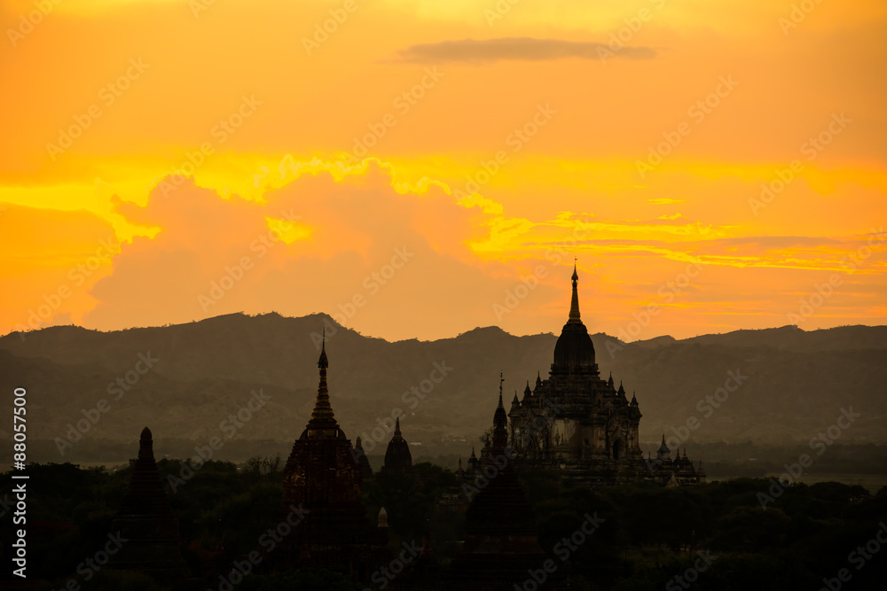 Sunrise at Bagan pagoda Myanmar.