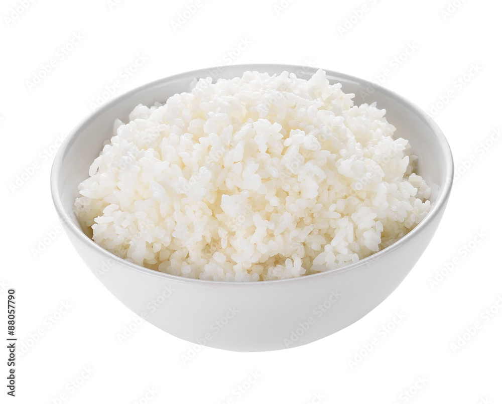Rice in a bowl on a white background Rice in a bowl on a white background