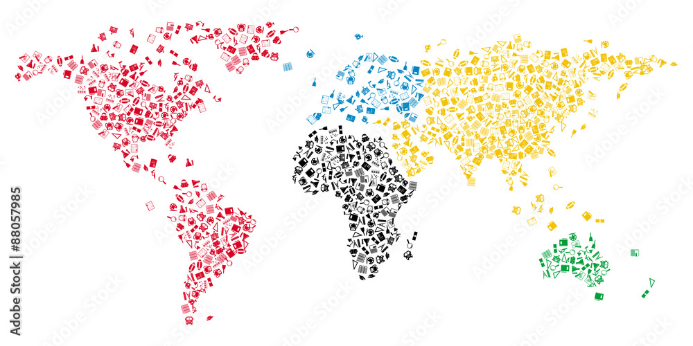 World map with education icons World map with education icons