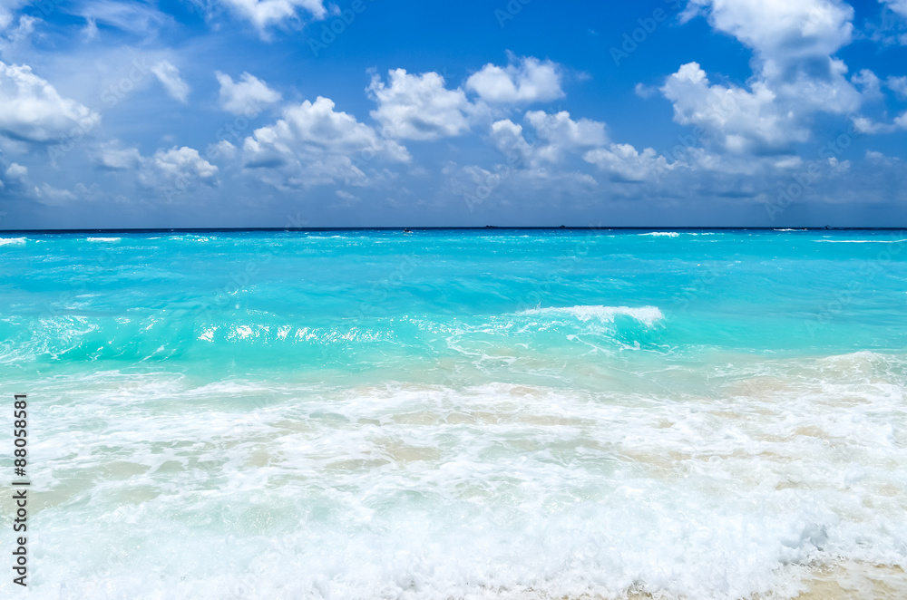 Turquoise water of Caribbean sea on the background light whi Turquoise water of Caribbean sea on the background light whi