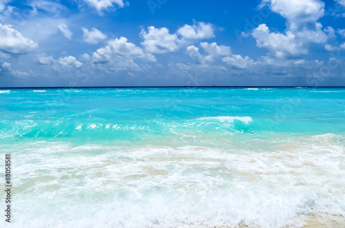 Turquoise water of Caribbean sea on the background light whi