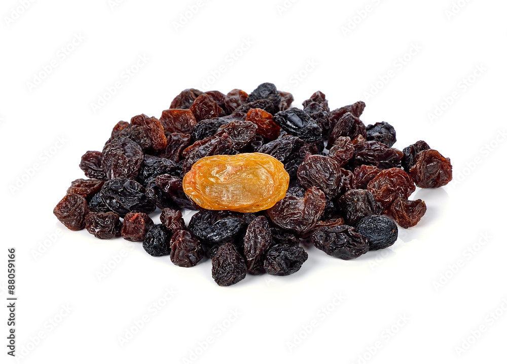 raisins on white background.