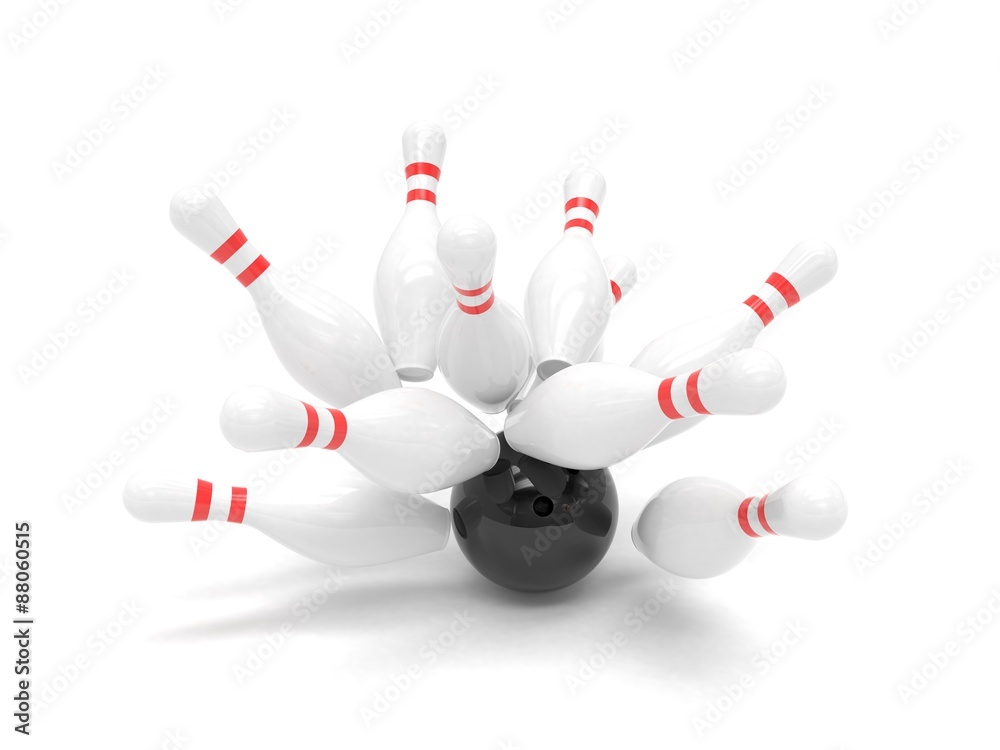 Bowling ball and scattered skittles Bowling ball and scattered skittles