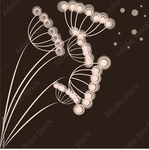 Vector background with dandelions on brown background.
