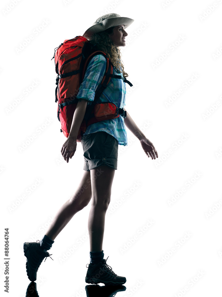 woman trekker trekking nature silhouette walking woman trekker trekking nature silhouette walking