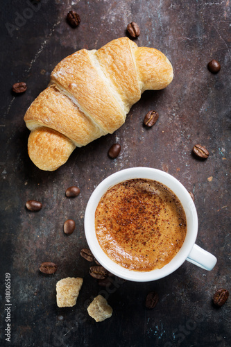 Fototapeta Naklejka Na Ścianę i Meble -  French croissant and cup of coffee  