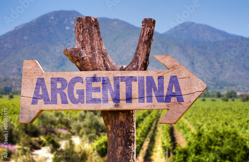 Argentina wooden sign with winery background