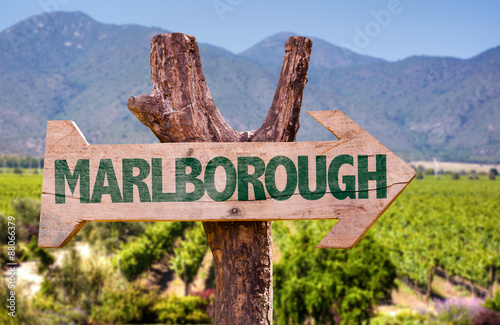 Marlborough wooden sign with winery background photo