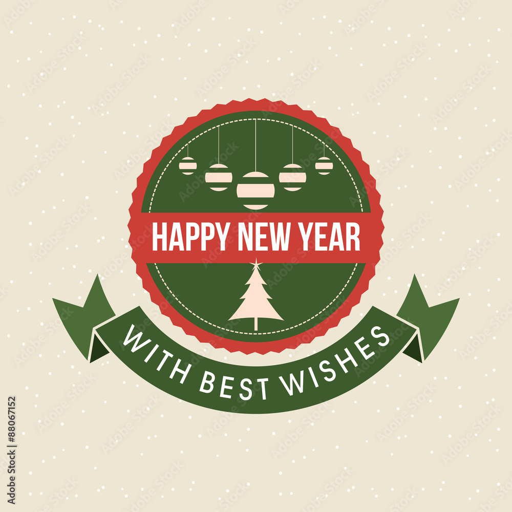 Happy New Year badge in green and red colour Happy New Year badge in green and red colour