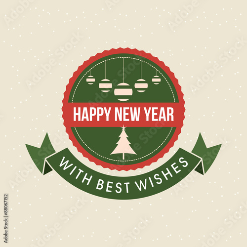 Happy New Year badge in green and red colour