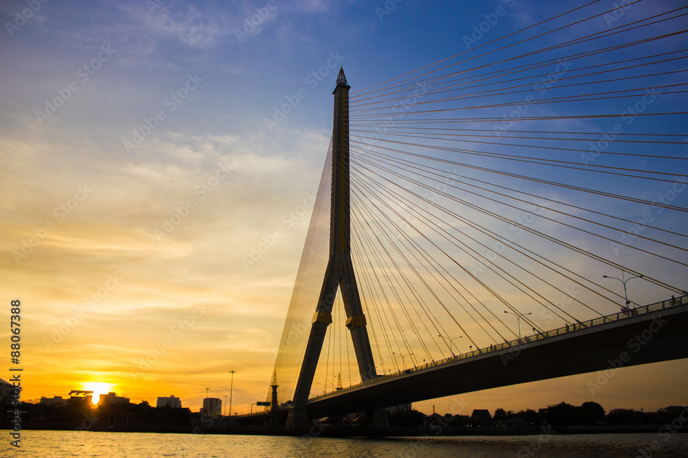 Obraz premium The Rama VIII Bridge is a cable-stayed bridge crossing the Chao