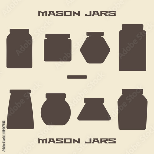 Mason jars  silhouette icons set. 