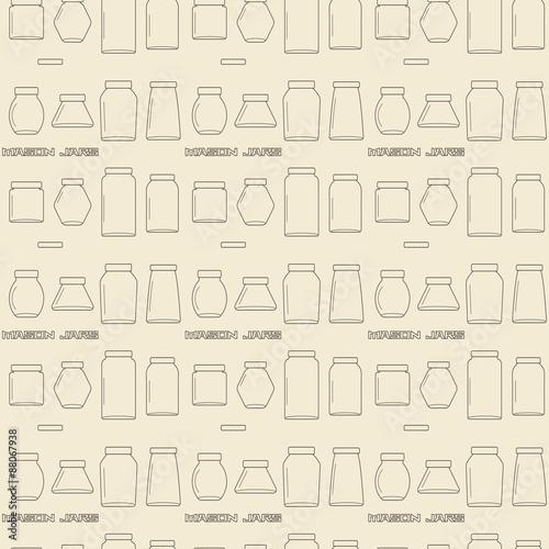 Mason jars  linear icon set seamless texture. 