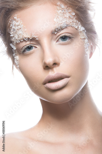 beautiful blond woman model with bright make-up gentle creative
