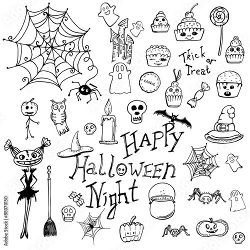 set of doodle elements for Halloween.