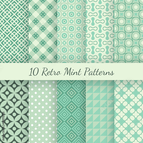 Retro mint different vector seamless patterns