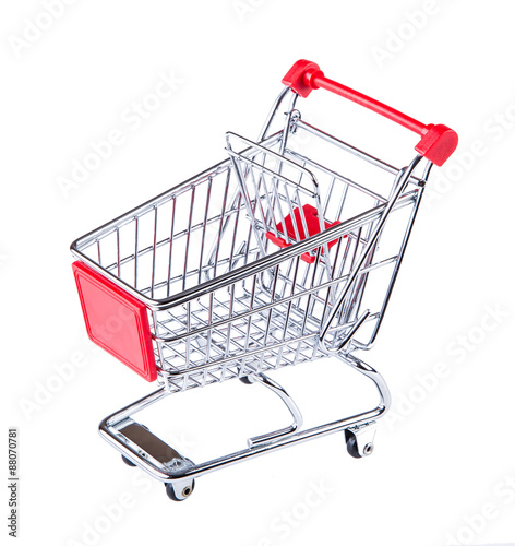 Shopping trolley. Shopping trolley isolated on white. The empty cart for purchases on the white