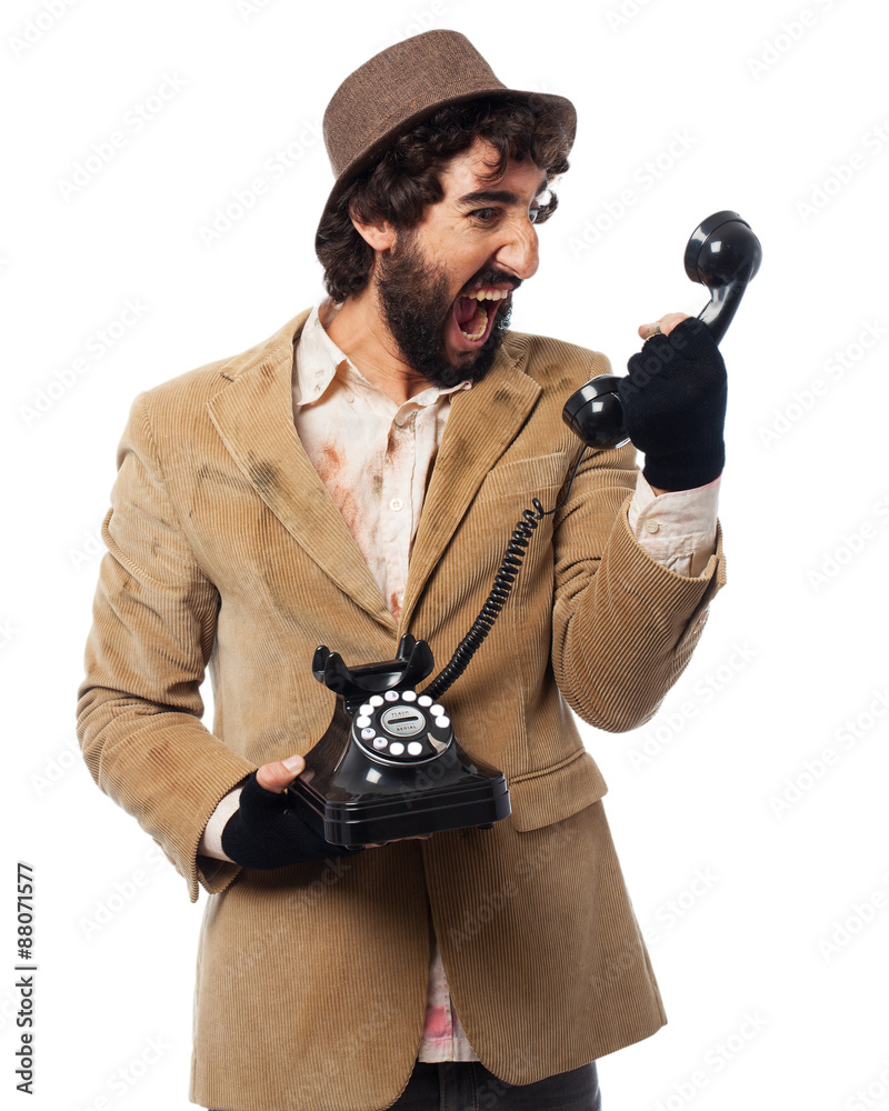 angry homeless man with telephone Stock Photo | Adobe Stock