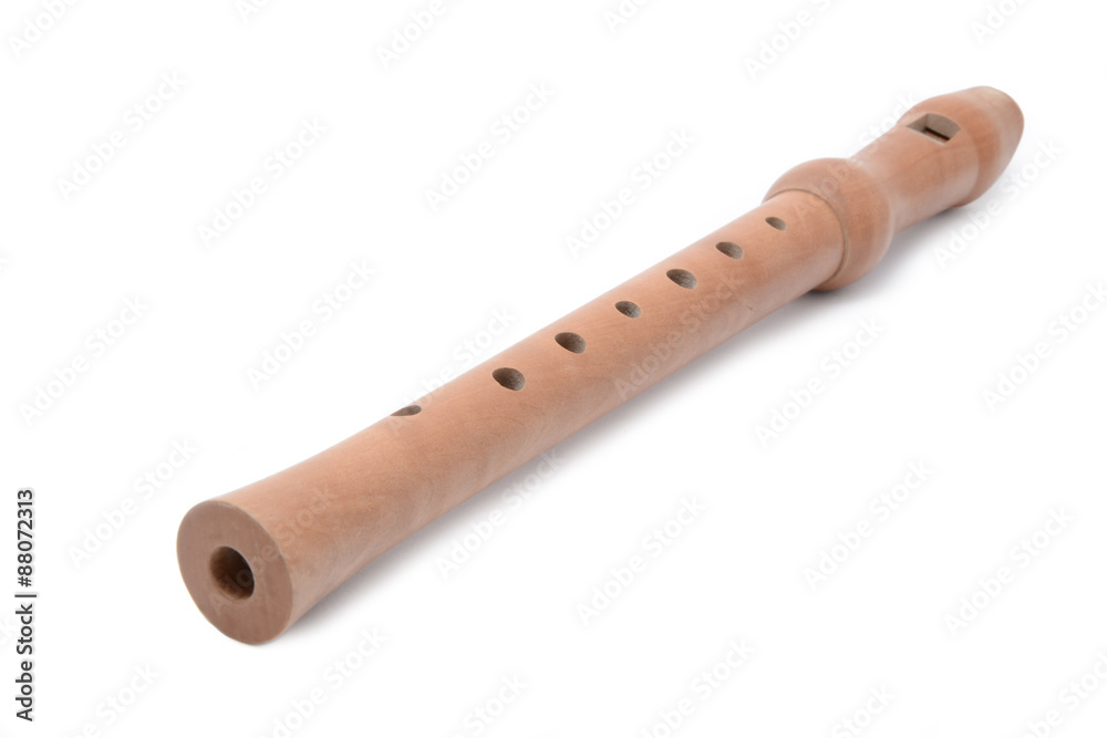 Holzene Blockflöte Musikinstrument Isolierung auf weiss Holzene Blockflöte Musikinstrument Isolierung auf weiss