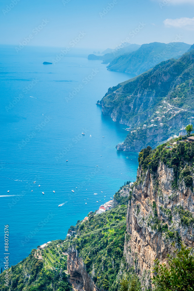Scenery of Amalfi Coast from Positano to the isle of Capri.
