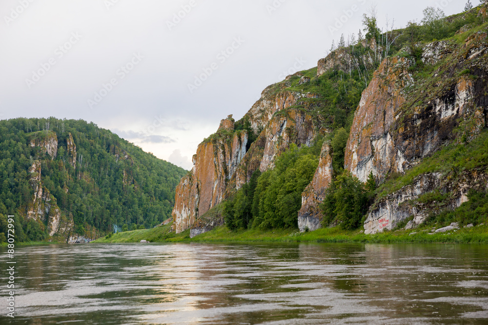 Tourist route to the Urals. Hay River and Stone Falcon view from the river