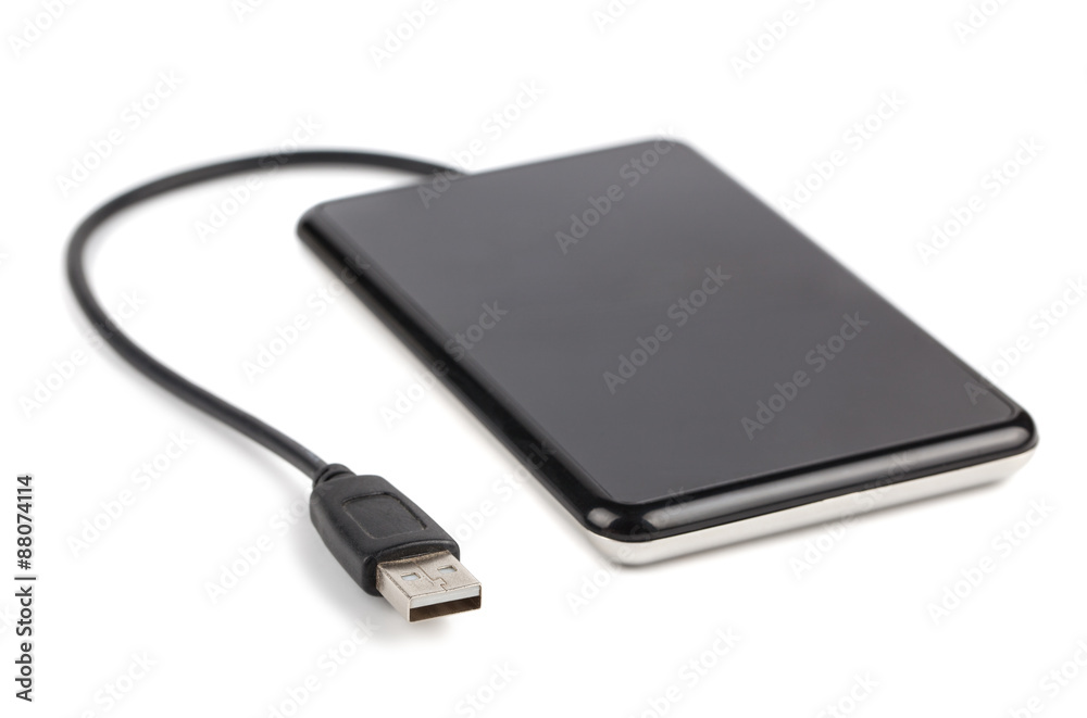 Black external hard disk with cable Black external hard disk with cable