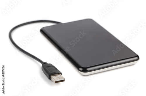 Black external hard disk with cable