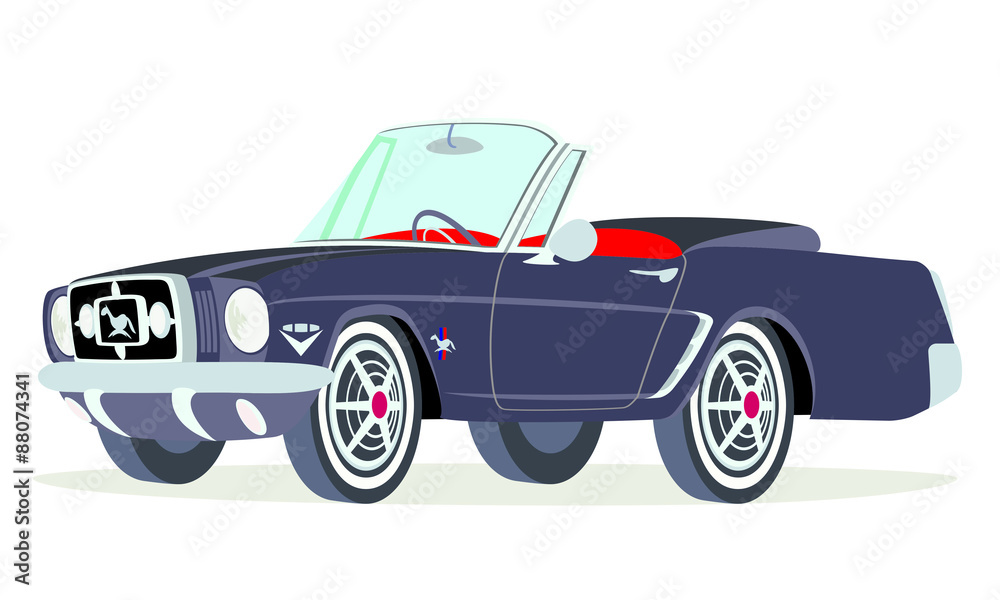 Caricatura Ford  Mustang convertible negro vista frontal y lateral