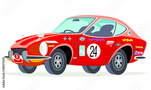 Caricatura Datsun 240Z carreras vista frontal y lateral