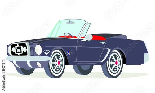 Caricatura Ford  Mustang convertible negro vista frontal y lateral photo